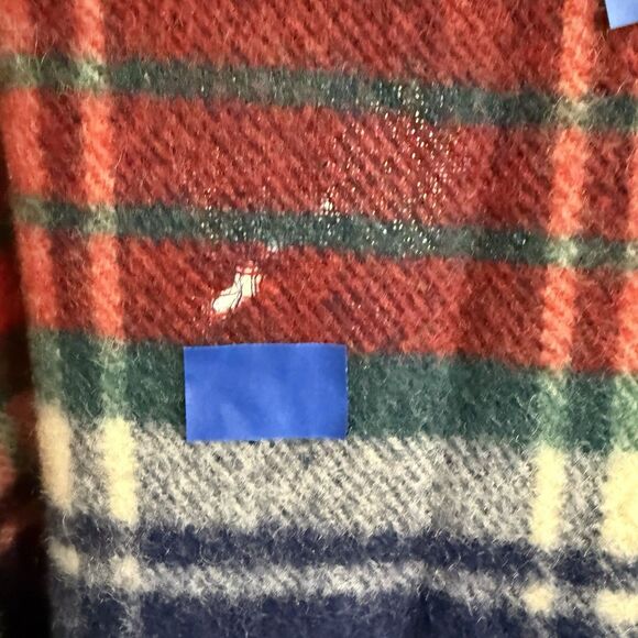 Vintage Wool Blend Navy Red Plaid Throw Blanket Fringed 50”x66” w/Fringe *READ* - Picture 11 of 12